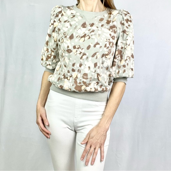 DEMOCRACY | ✨Gray Splatter Splotchy Print Pleated Shoulders Crewneck Sweatshirt - Picture 10 of 10